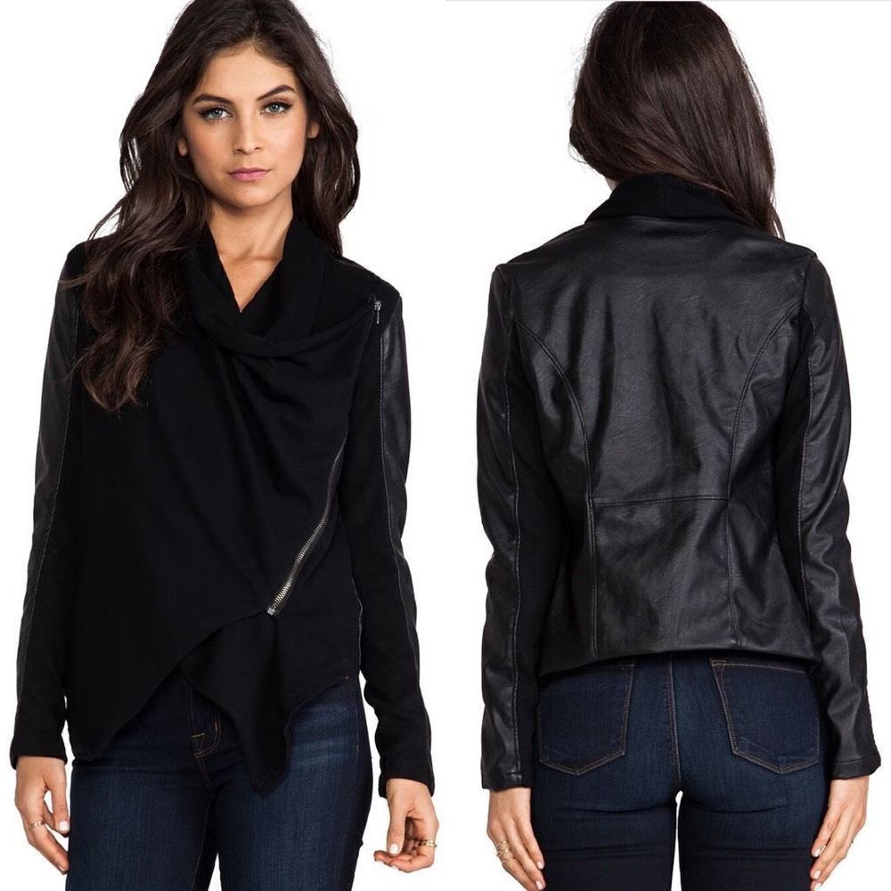 Blank NYC Women's Black Private Practice Leather Drape Moto Jacket Size XS NWT